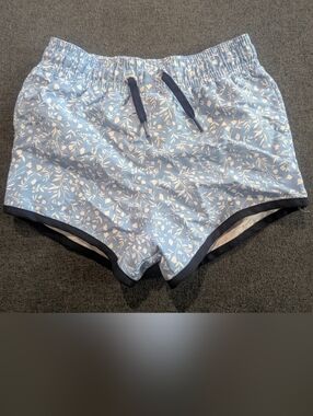 Minnow Swim Kids Light Blue Floral Swim Trunks with Navy Trim